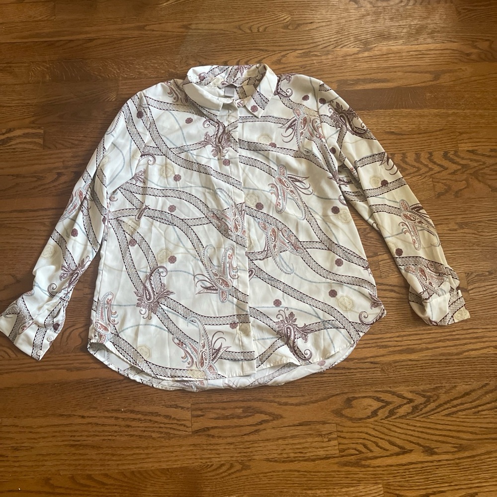 H&M Cream and Brown Patterned Blouse